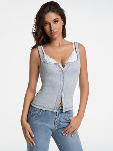 Button Down Ribbed Tank Tops for Women Sleeveless Going Out Tops Lightweight Cotton T Shirts Sexy Y2K Slim Vest3