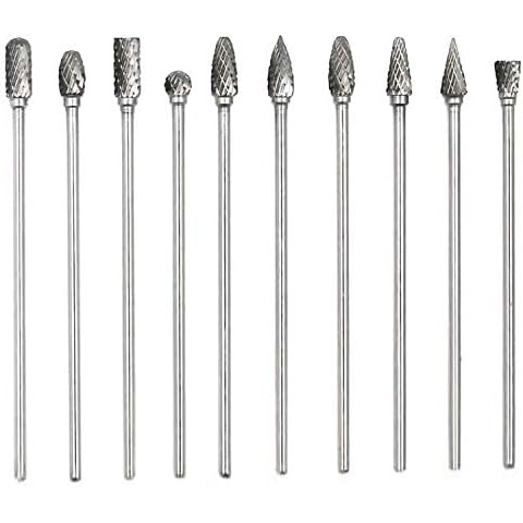 Gasea 10pcs Long Reach Tungsten Rotary Burrs Set Cover
