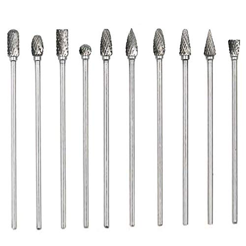 10pcs Rotary Burrs Set, Long Reach Double Cut Rotary Files with 3mm (1/8") Shank, 100mm Length Tungsten Carbide Twist Drill Bit Rasp Polishing Tool Accessories for Rotary Tools
