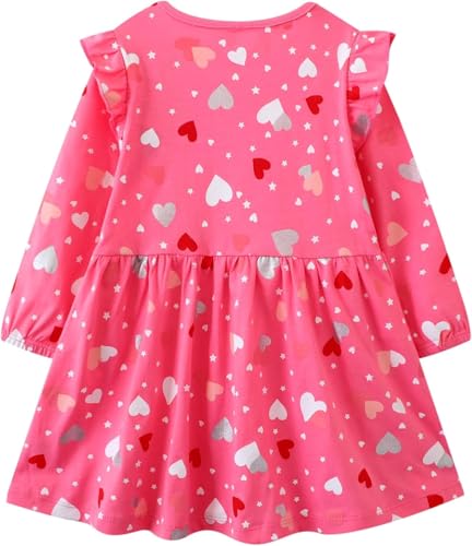 Girls Valentines Dresses Toddler Kids Heart Long Sleeve Dress Ruffle Casual Sundress Cotton Holiday Clothes2