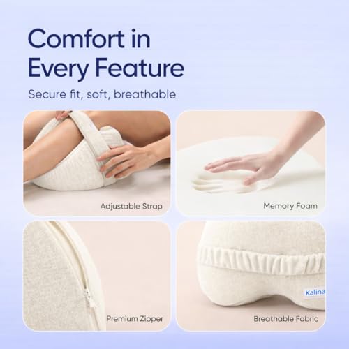 Image of Kalina Orthopedic Knee Pillow for Side Sleepers - Memory Foam Leg Pillow with Adjustable Strap for Sciatica, Hip, Knee & Lower Back Pain Relief - Premium Fabric with Washable Cover (White)