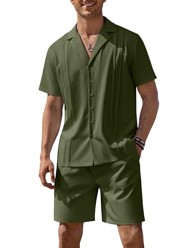 COOFANDY Mens Two Piece Outfits Sets Vacation Outfits Short Sleeve