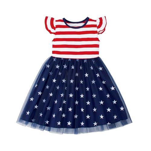 Magic Park 1-10Y Toddler Independence Day Dress Kids+ 4th of July Outfits Girls Patriotic Clothes Red White Blue Dresses
