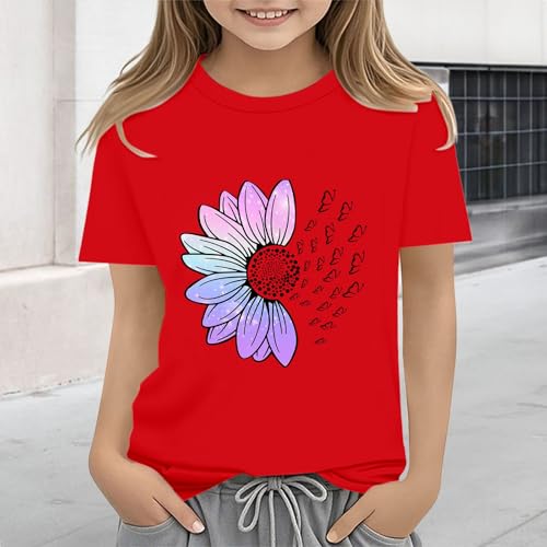 Summer Tops for Girls Casual Vintage Short Sleeve T-Shirt Girls Loose Round Neck Elastic Tee4