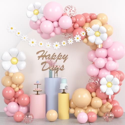 Ensemble de Ballons Anniversaire Marguerite - Kit de Guirlande Pastel Avec Bannière Fleurs, Décoration Rétro Rose Abricot Pour Mariage Bohème, Baby Shower, Anniversaire, FiançAilles