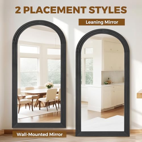 Image of 71x32 Arched Full Length Mirror, Solid Wood 3 Layer Frame, Black