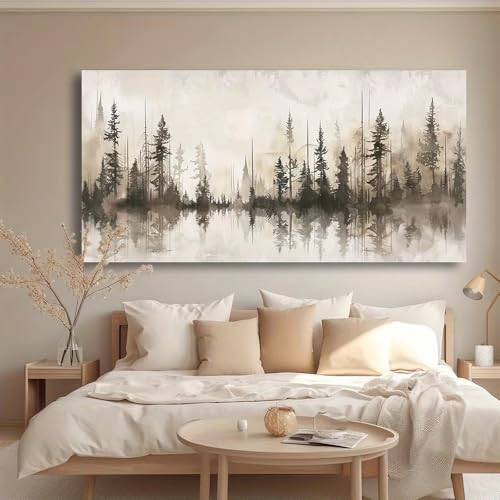 Tableau abstrait moderne brumeux Misty Pines toile apaisante de 30x60cm