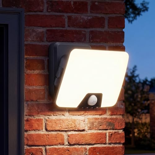 vighep 24W Security Lights Outdoor Motion Sensor Upgraded IP65 Waterproof LED Floodlight 3000K-6500K PIR Outside Wall Light for Garden Backyard Garage Forecourt