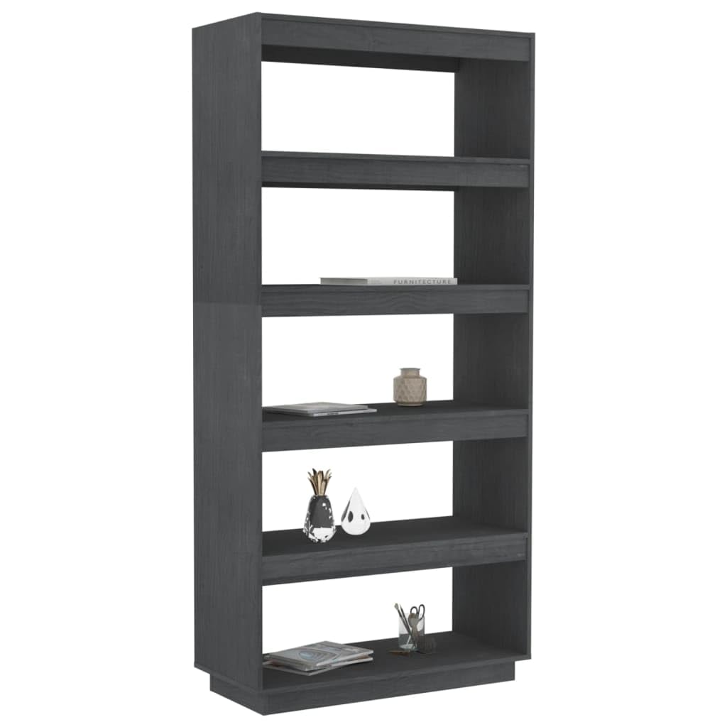 Générique Regał z litego drewna sosnowego szary 80x35x167 cm, regał do przechowywania z dużą przestrzenią na książki, czasopisma, DVD i przedmioty dekoracyjne, służy również jako ścianka działowa
