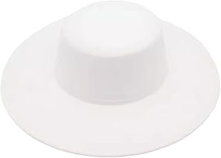 SHINROAD Sombrero de ala ancha para mujer, estilo retro, grande, para graduación, fiesta, viajes, color puro, Derby, boda, jazz, parte superior plana, color blanco, talla única