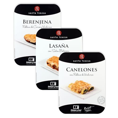 Santa Teresa - Pack Básicos de Nevera- 3 Platos Preparados de Berenjena Rellena, Lasaña Boloñesa y Canelones de Verduras. 100% Naturales. Sin Conservantes ni aditivos
