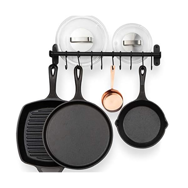 Wallniture Lyon Kitchen Rail with 10 Utensil Holder S Hooks for Hanging Kitchen Utensils Set and Cookware, 17" Frosty Black