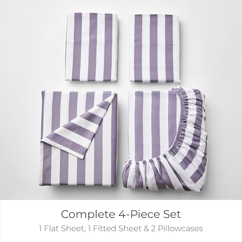 Image of Mellanni Full Sheets Set - 4 PC Iconic Collection Bedding | Hotel Luxury, Extra Soft, Cooling Bed Sheets - Wrinkle, Fade, Stain Resistant (Full, Oxford Stripe Hazy Lilac)