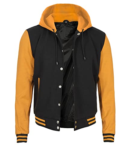 Image of Decrum Hooded Varsity Jacket Men - Fashion Trendy Casual High School Baseball Letterman Mens Hoodie Bomber Jackets