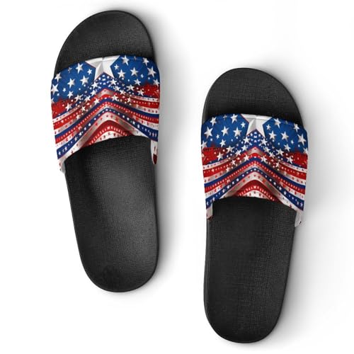 Independence Day U.S. Stars Non Slip Slides Sandals for Women Men Quick Drying Shower Shoes for Bathroom Pool Beach