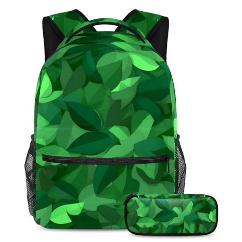 Cartables motif feuilles vertes lot de 2 sacs à dos de jour pour étudiants dimensions scolaires