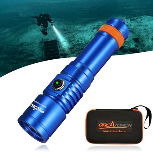 Image of ORCATORCH D710 Scuba Diving Light, 3000 Lumens Super Bright Underwater Flashlight with 6 Degrees Narrow Beam, IP68 Waterproof Night Dive Torch 150 Meters Submersible Light (Blue)