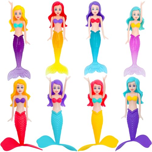 ONEST 8 Pieces Mermaid Dive Toys, Mermaid Bath Toys Dive Mermaids Underwater Diving Pool Toy Swimming Pool Games Colorful Bath Toy Summer Water Figurines Gift