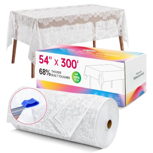 Image of Plastic Table Cloth Disposable, 54In X 300Ft Lace Table Cover Roll