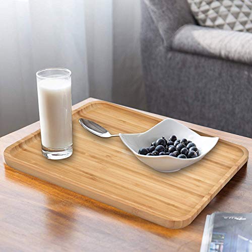 Image of HOKIPO Wooden Bamboo Serving Tray, Small, Rectangular