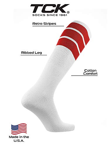Image of TCK Retro Tube Socks with Stripes for Men & Women - 3 Stripe, 70's 80's Deadlift Socks