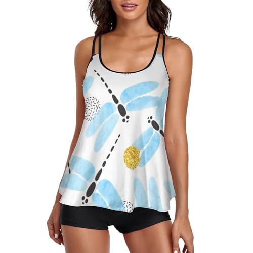 Tankini robe de plage bleu pour femme ensemble bikini avec short pour vacances et piscine
