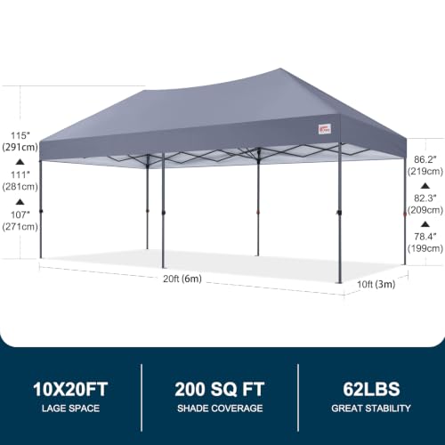 Image of MASTERCANOPY 10x20 Durable Pop Up Canopy Tent with Roller Bag, Grey