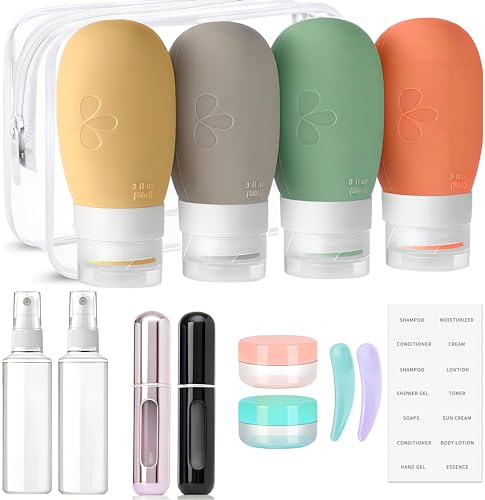 Accesorios, Luggage Juego de 14 Botellas De Viaje Silicona, Contenedor de Viaje Aprobado Por La Tsa, Accesorios de Viaje Sin Bpa, A Prueba de Fugas, Comprimible, Kit de Viaje...