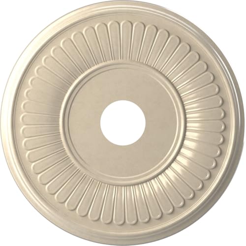 Image of Ekena Millwork CMP19BEEPE Berkshire Thermoformed PVC Ceiling Medallion (Fits Canopies up to 8 3 /8 inch), 19 inchOD x 3 1 /2 inchID x 1 inchP, Universal Metallic Pearl Mist