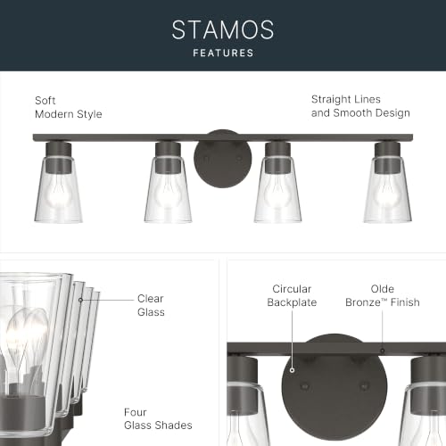 Image of Kichler Stamos 31.25 inch 4-Light Soft Modern Vanity Light with Clear Glass in Olde Bronze, (8.25 inch H x 31.2 5 inch W), 55122OZCLR
