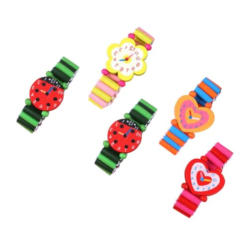 PartyKindom 5Pcs Wooden Watch Cartoon Bracelet Learning Playthings Interactive Educational Boys Encourages Recognition Parent Bonding