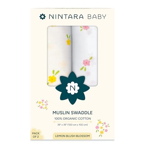 Image of NINTARABABY Swaddles - 100% Organic Muslin Cotton, Pack of 2, 39 inch x 39 inch