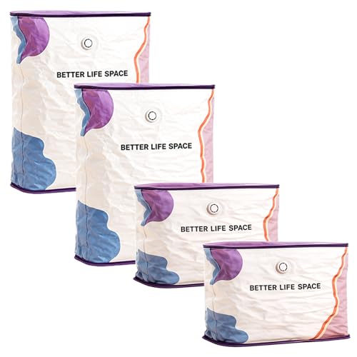 SVOZK 4 PCS No-Pump 3D Vacuum Storage Bags no pump vacuum storage bags Roll-Up Compression Vacuum Storage Bag Reusable Vacuum Pack Bags(2 medium sizes + 2 large sizes)