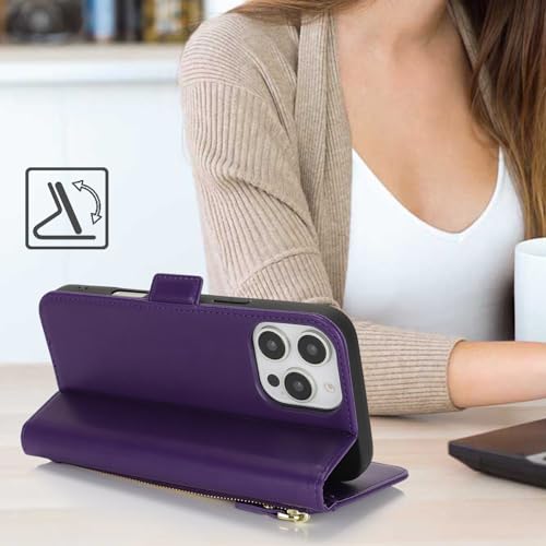 Étui iPhone 16 Pro Max anti-perte de cartes - Coque portefeuille avec fermeture zippée