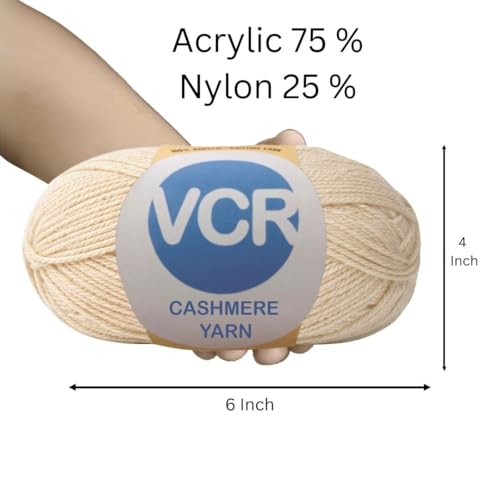 Image of VCR Light Beige Cashmere Knitting Yarn, 100 Grams Hank, 265 Meters Length, Acrylic 75% and Nylon 25%, Soft Crosia Thread for Crochet and Knitting, Suitable for Sweaters, Pullovers and Jackets