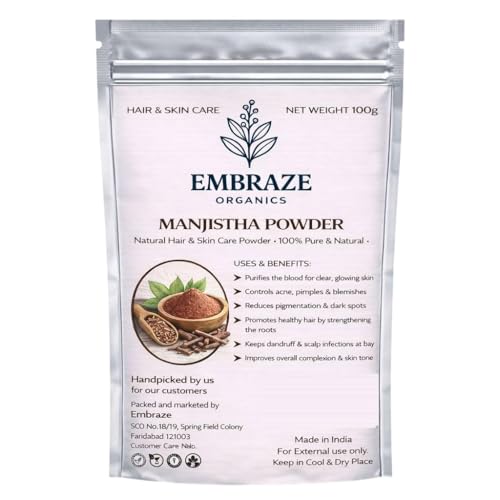 Image of Manjistha Powder for Face & Hair | Natural Herbal Skincare Powder for Clear Skin, Dark Spot Reduction & Healthy Hair Growth (100g)