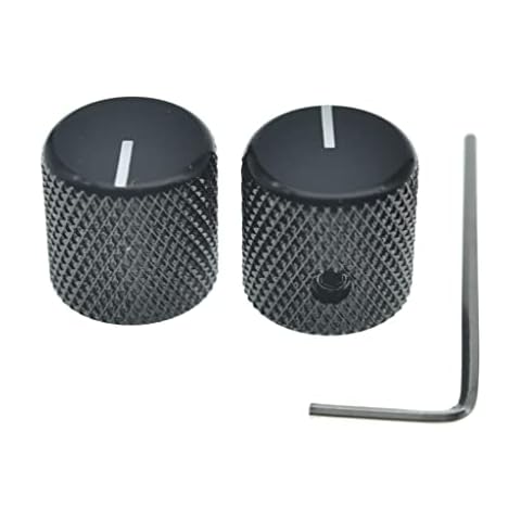 KAISH Set of 2 Aluminium Metal Flat Top Guitar Bass Knobs Guitar Volume/Tone Control Knobs 1/4" Universal Potentiometer Pot Knobs with Indicator Line for Tele/Telecaster Black Cover