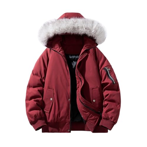 Slxbear Chaquetas acolchadas con capucha para hombre, con ribete de piel sintética, abrigos cálidos para invierno, gruesos, cómodos, básicos, de color sólido, con bolsillos, chaquetas versátiles para