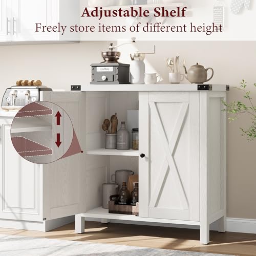 GarveeHome Small Storage Cabinet, Farmhouse Sideboard Buffet Cabinet with 2 Doors and Adjustable Shelves, Accent Entryway Console Cabinets for Living Room, Dining Room (White, 1 Pieces)