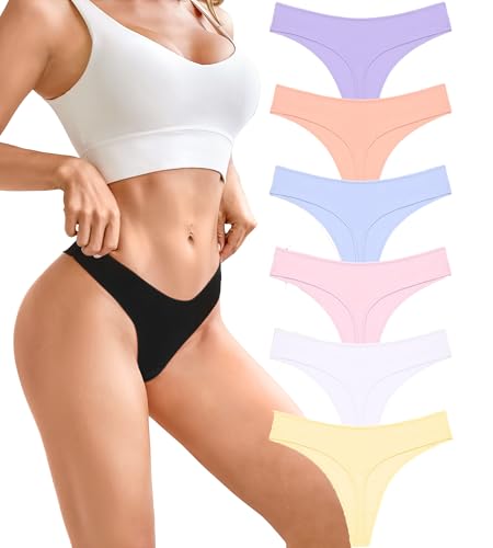 BeReady - Pack de 6 tangas de algodón para mujer, sexy y chic, con cuerda, culote elástico, ropa interior femenina, string invisible, de talle bajo, S