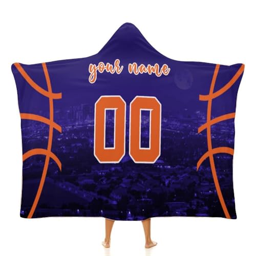 Unickque7 Custom Basketball City Night Skyline Hooded Blankets Personalized Name Number Wearable Flannel Blankets Gifts 50 Inch X 40 Inch,60 Inch X 50 Inch,80 Inch X 60 Inch cover