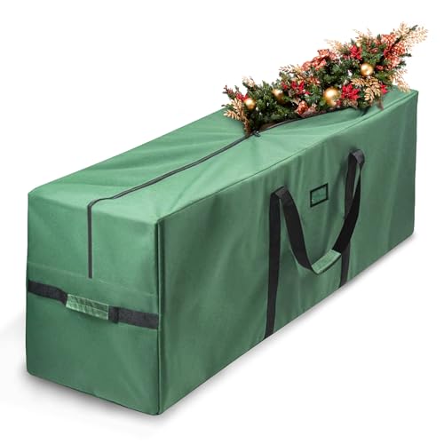 Saco de árvore de Natal, adequado para árvores de Natal de 2,7 m de altura, alças reforçadas e resistentes, recipientes com fecho duplo, tecido Oxford impermeável, cor verde
