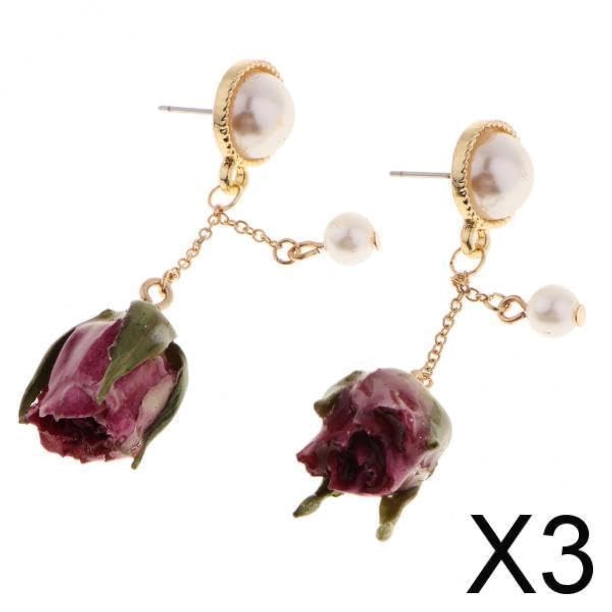 3x1 Pair Natural Real Dried Flower 3D Resin Epoxy Covered Earrings