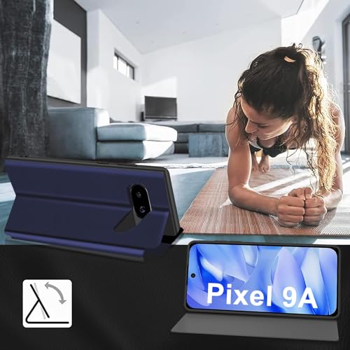 Coque Google Pixel 9A bleue avec rabat Clear View et technologie antichoc - 2