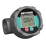 GRYVOZE Waterproof 1 Inch Corrosion Resistant Flow Meter with PTFE Coating, 2.4–26.4 GPM Digital Inline NPT Flowmeter for Water, Fuel, Chemicals, Weak Acids & Bases