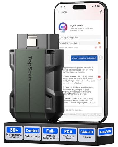 TOPDON TopScan Master OBD2 Scanner Bluetooth Wireless Bidirectional Car Diagnostic Tool for iOS & Android Full-System Scan for 120+ Make 30+ Reset CAN-FD & DoIP FCA/Nissan/Renault SGW AI Support
