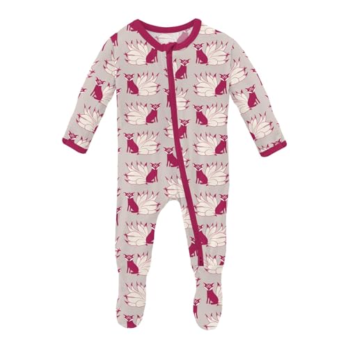 Image of KicKee Cozy Footed Sleepwear for Little Ones – Lightweight Bamboo Viscose with Convenient Dual Zippers (Latte Kitsune - Newborn)