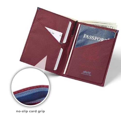 Image of Allett Travel Wallet, Mulberry | Nylon, Thin Bifold, RFID Blocking, Minimalistic, Front Pocket | Holds Up To 10 Cards & Passport | For Men & Women