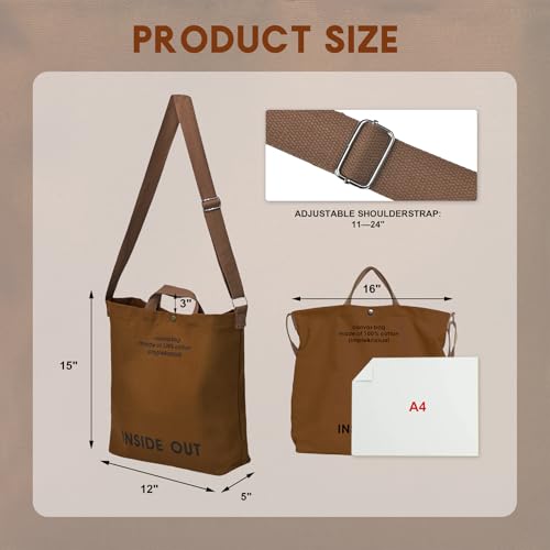 Image of Large Canvas Tote Bag for Women inside out Bag Crossbody Shoulder Bag with Adjustable Strap for Work Travel Shopping