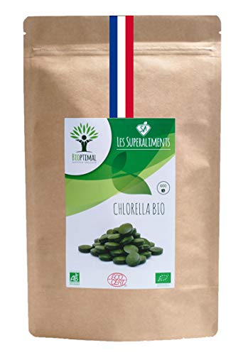 Chlorella bio | 600 comprimés | Complément alimentaire | Superaliment | Fer Protéines B12 | Bioptimal - nutrition naturelle | Conditionnée, Contrôlée, Analysée en France | Chlorelle certifiée Ecocert